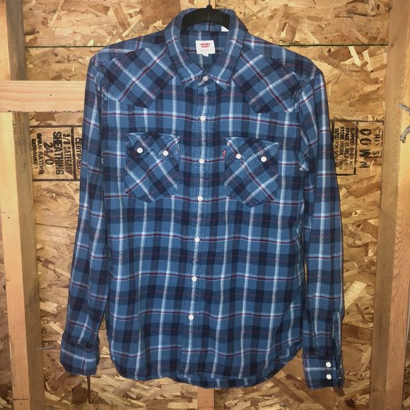 Vintage Levi's San Francisco Pearl Snap Western Flannel Button Up Shirt M - Picture 1 of 11